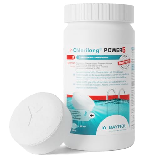 BAYROL e-Chlorilong® POWER 5 - 1kg - Chlortabletten für Pool - Multitabs 200g mit 5...