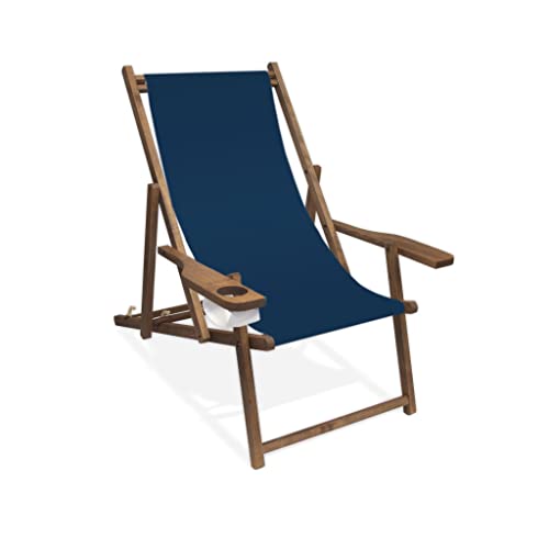 Wooden reclining chair with armrest and cup holder