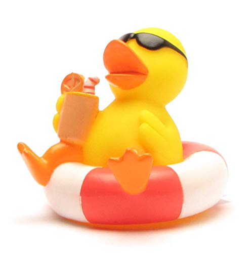 Badeente im Schwimmreif I Quietscheente I Duckshop I L: 8 cm I Spielzeug für Babies und...