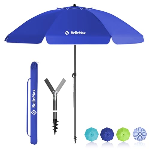 BelleMax Sonnenschirm Strand Windfest Stabil 180 cm Blau Sonnenschirm mit Bodenhülse &...