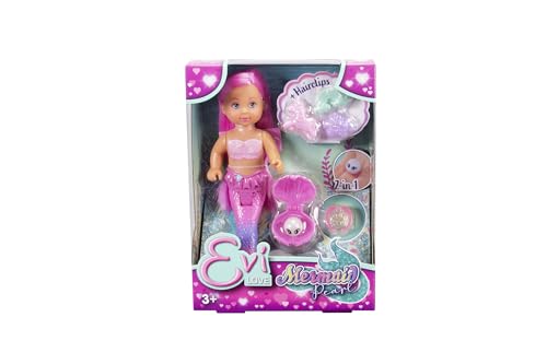 Evi Love Mermaid Pearl, Spielpuppe als Meerjungfrau mit Haarclips und geheimer Perle, die...