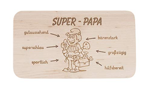 LASERHELD | Brotzeitbrett Holz mit Gravur “Super-Papa” | 22 x 12 cm |...