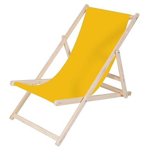 Melko Liegestuhl klappbar Strandstuhl aus Holz Holzliege Garten Faltliege Gelb Gartenliege