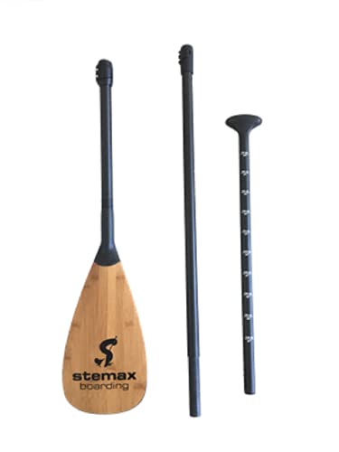 Stemax 3-teiliges Karbon SUP Paddel mit Bambusblatt, längenverstellbar, schwimmfähig