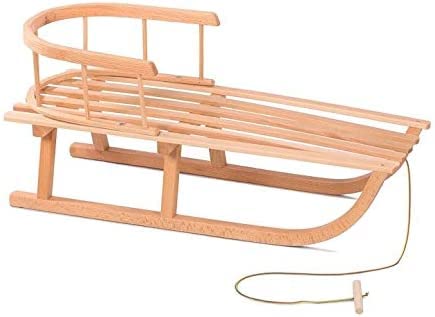 BAS Holzschlitten aus Buchenholz mit Rückenlehne und Zugseil für Kinder inkl....
