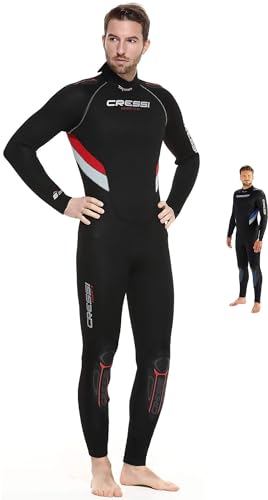 Cressi Castoro Man Monopiece Wetsuit - Tauchanzug für Herren, Neopren 5 mm, Schwarz/Rot,...