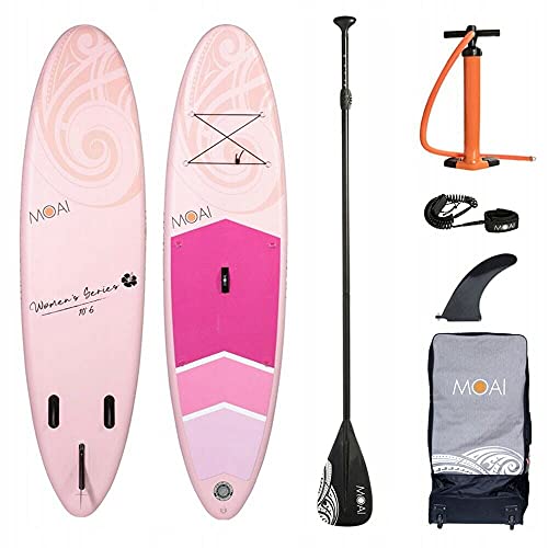 MOAI 10'6' Damen SUP Stand Up Paddle Board – Premium-Paket inklusive Fiberglass Paddel,...