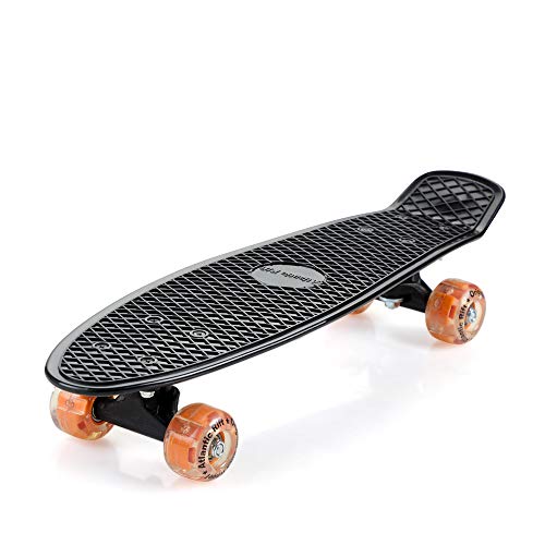 Monzana® Skateboard 22 Zoll ABEC 7 LED Leuchtrollen Pennyboard Longboard Retro Design...