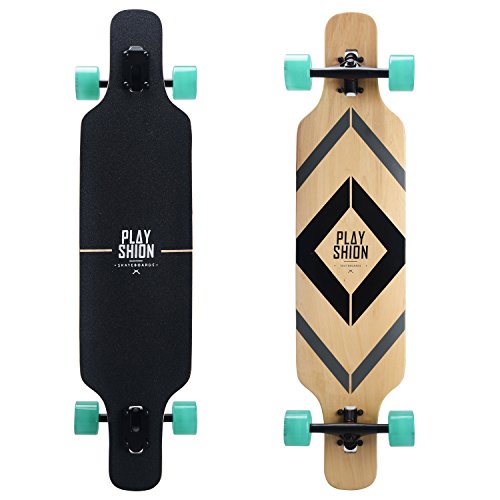 Playshion Longboard 39 Zoll, mit ABEC-9 Kugellagern, Drop-Through Freeride Skateboards...