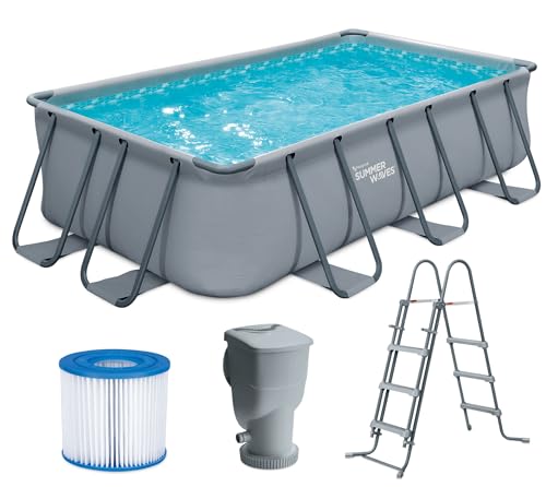 Summer Waves Frame Pool Komplettset | Rechteckig 400x200x100 cm Grau | Aufstellpool Set |...