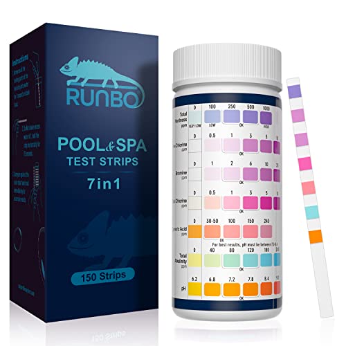 RUNBO 7 IN 1 Poolwasser Teststreifen für pH,150 Stück,Wassertester Tester für Spa...