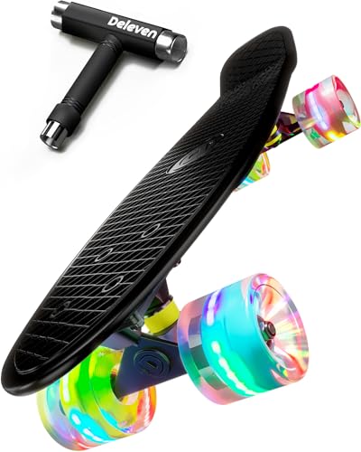 Deleven Skateboard mit LED Rollen, Skate Tool und ABEC 7 Lager - Kinder Erwachsene...