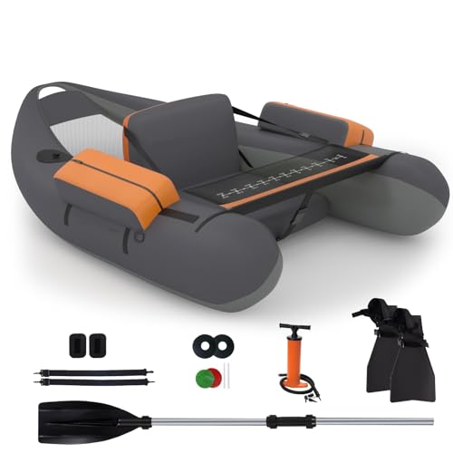 KOMFOTTEU Belly Boat, aufblasbares Fischerboot 136x105x53cm, Angelboot mit Verstellbarer...