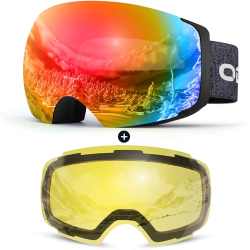 Odoland Skibrille Unisex für Damen und Herren Jungen Rahmenlose Snowboardbrille mit...