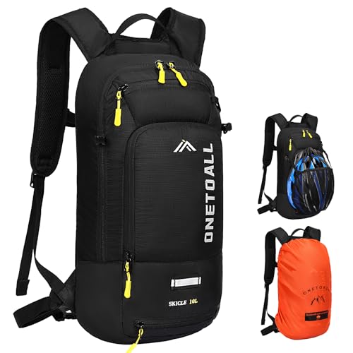 ONETOALL Fahrradrucksack klein mit Regenschutz und Helmnetz, MTB Rucksack 10L für Damen...