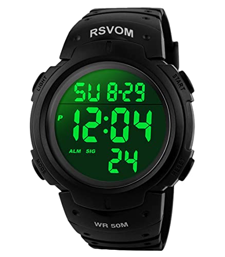 RSVOM Herren Digital Quarz Uhren mit Schwarz Silikon Armband 50M Wasserdicht Big Face...