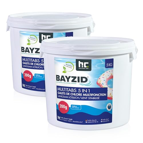 BAYZID Chlor Multitabs 5 in 1-200g Chlortabletten für Pool - 2 x 5kg - 5-Phasen Pflege &...
