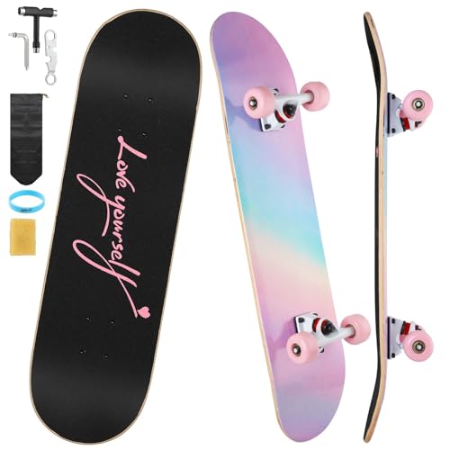 ILAHUI Skateboard für Jugendliche, Mädchen, Kinder, Erwachsene, Anfänger, 7 Schichten...