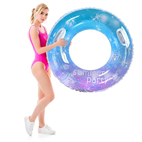 Schwimming Ring Erwachsene Schwimmring Mit Griff Schwimmreifen Regenbogen Pailletten...