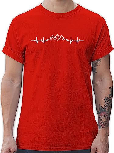 T-Shirt Herren - Skiurlaub Apres Ski - Berge Herzschlag - 5XL - Rot - wandert-Shirt Bergen...