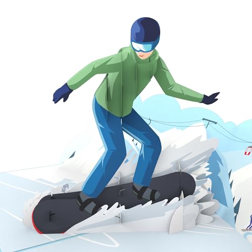 MOKIO® Pop-Up Karte – Snowboarder – 3D Geburtstagskarte für einen Snowboardurlaub...