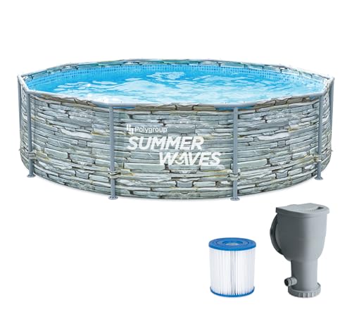 Summer Waves Frame Pool Komplettset | Rund 305x76 cm Steinoptik Grau | Aufstellpool Set |...