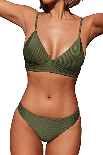 CUPSHE Entspannungsaktivitäten Solid Bikini Anzug, Armee Grün, XL