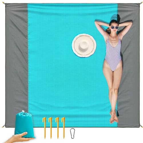 ISOPHO Picknickdecke, Stranddecke Wasserdicht, 200x210cm Strandmatte 4 Befestigung Ecken...