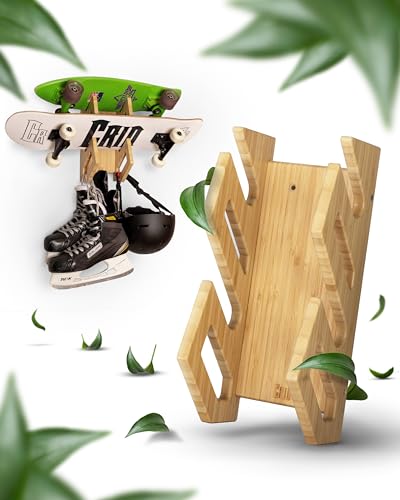 CRID Doppel Skateboard Wandhalterung aus Bambus - Universal Halterung für Skateboard,...