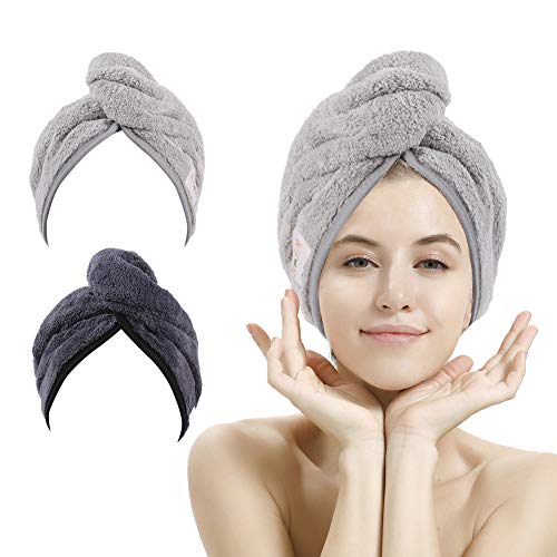 M-bestl 2 Pack Haartuch Turban, Mikrofaser-Haartrocknungshandtuch mit Knopfdesign zum...