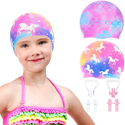 2 Stück Kinder Badekappe Wasserdicht Silikon schwimmhaube für Baby Jungen Badekappe...