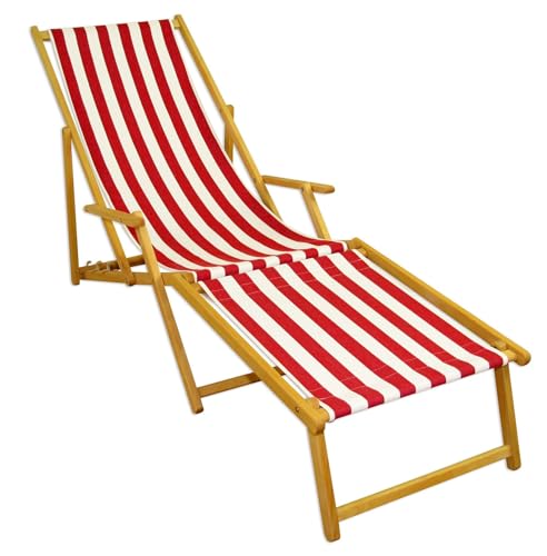 First-wood deck chair red-white beach lounger