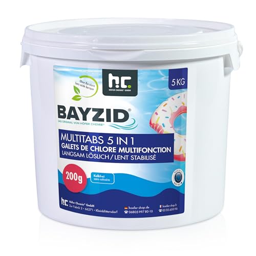 BAYZID Chlor Multitabs 5 in 1-200g Chlortabletten für Pool - 5kg - 5-Phasen Pflege &...
