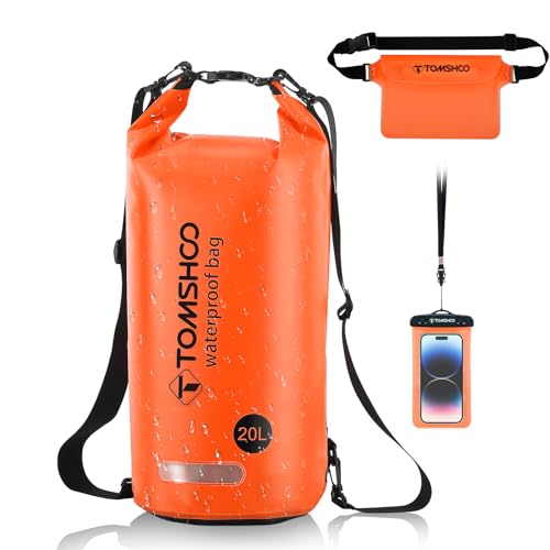 TOMSHOO Dry Bag Set, 10L/20L Wasserdicht Rucksack mit Wasserfester Handytasche & Tasche,...