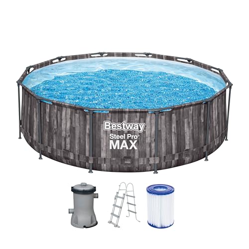 Bestway Steel Pro MAX Frame Pool-Set mit Filterpumpe Ø 366 x 100 cm, Holz-Optik...