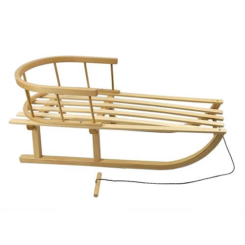 Rawstyle Holzschlitten mit Rückenlehne & Zugleine für Kinder/Erwachsene 90cm