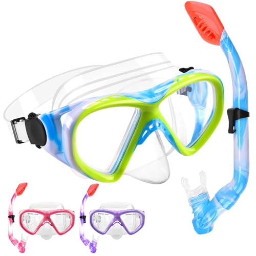 WOVOKA Schnorchelset Kinder - Taucherbrille Kinder mit Schnorchel Anti Leck Anti Fog HD...