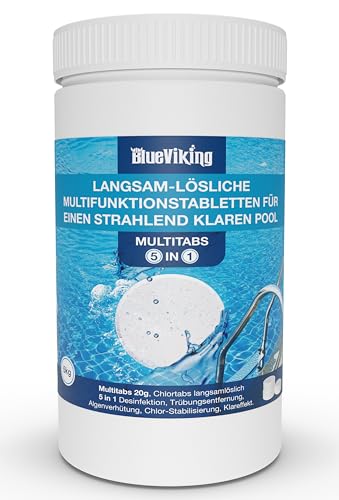 BlueViking Chlortabletten für Pool 5 in 1 - Hochwirksame Multitabs Pool 20g im 1kg Eimer...