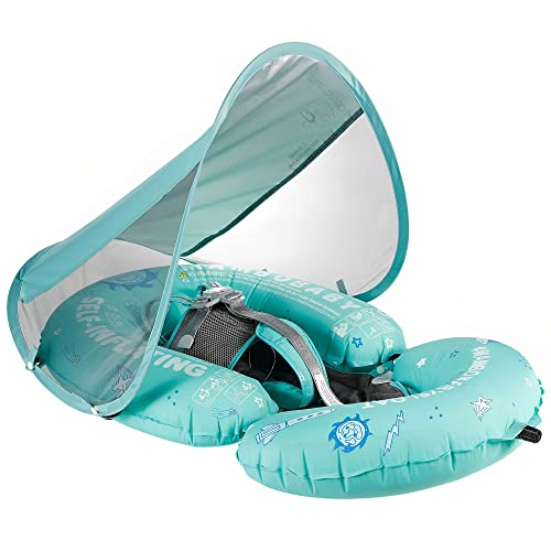 HECCEI Schwimmring Baby mit Sonnendach, Mambobaby Autom Aufblasbare Baby Schwimmhilfe Add...