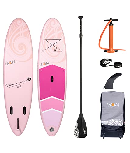 MOAI 10'6' Damen SUP Stand Up Paddle Board – Premium-Paket inklusive Fiberglass Paddel,...