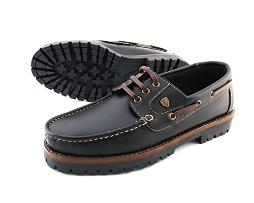 Bootsschuhe Herren Echtleder Segelschuhe Schwarze Klassische Deckschuhe 3 Eye Boat...