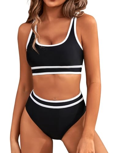 Genfien Bikini-Sets für Damen High Waist Bikini mit Hoher Taille Bademode Bauchkontrolle...