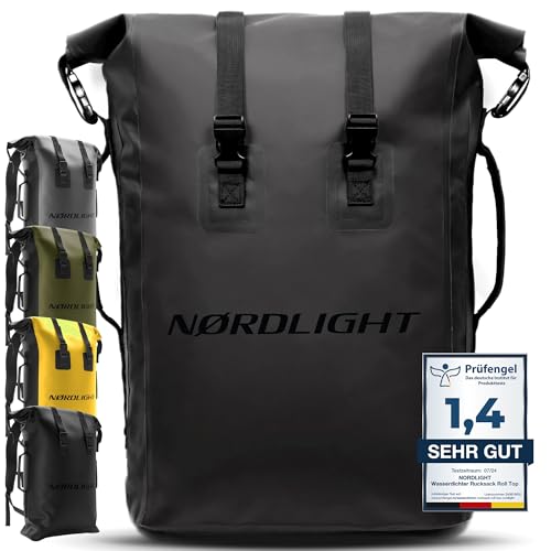 Nordlight Dry Bag 35l - (Schwarz) Roll Top Rucksack mit gepolstertem Tragegurt,...