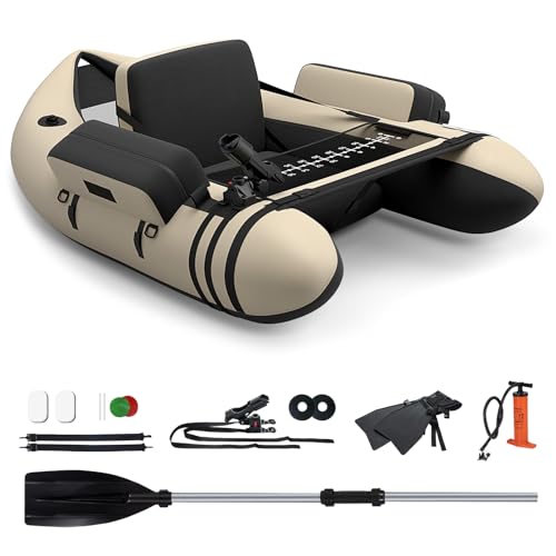 GYMAX Aufblasbares Angelboot, tragbares Belly Boat inkl. Pumpe, Paddel & verstellbaren...