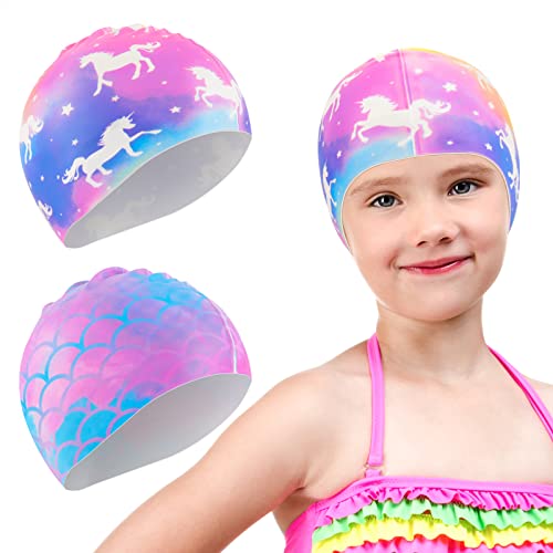 2 Stück Kinder Badekappe Wasserdicht Silikon schwimmhaube für Baby Jungen Badekappe...