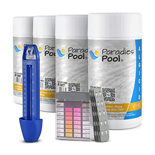 Paradies Pool Wasserpflege-Set, 6-teilig, Chlor Granulat, Algenschutz, pH Plus Minus,...