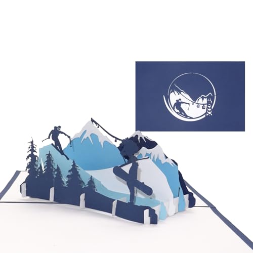 Pop Up Karte „Ski & Snowboard“ - 3D Geburtstagskarte, Einladungskarte &...