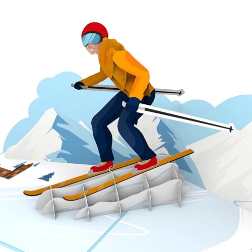 MOKIO® Pop-Up Karte – Skifahrer – 3D Geburtstagskarte für einen Skiurlaub, Skikurs...