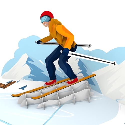 MOKIO® Pop-Up Karte – Ski – 3D Geburtstagskarte für einen Skiurlaub, Skikurs oder...