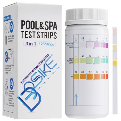 3 in 1 Spa und Pool Teststreifen - 125 Wassertester für freies Chlor, Alkalinität und...